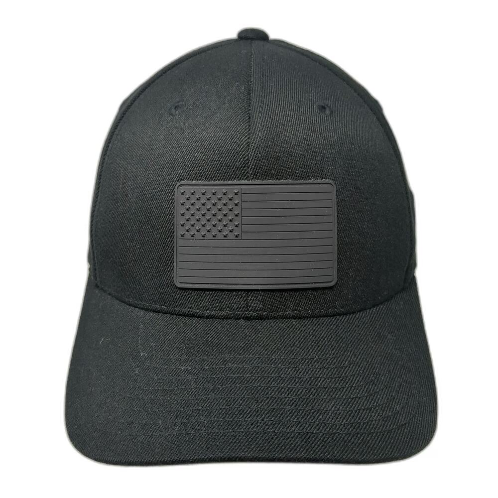 Branded Bills Baseball Cap Black XL American Flag Raised Rubber Patch Hat